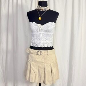 Vintage Y2K Express Khaki Pleated Mini Skirt — S